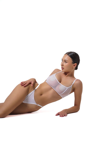 Ensemble de lingerie transparente, soutien-gorge transparent et string transparent Blanc