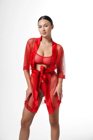 38. Red robe see through, boudoir sheer nightwear